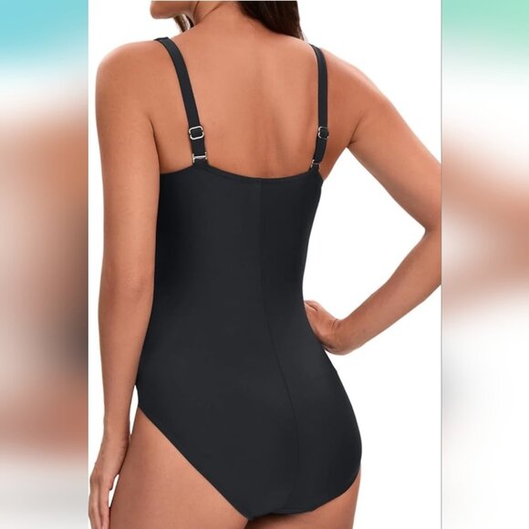 Women's Stylish Black Tummy Control One Piece Swimsuit - Size XL NWT - Picture 2 of 8